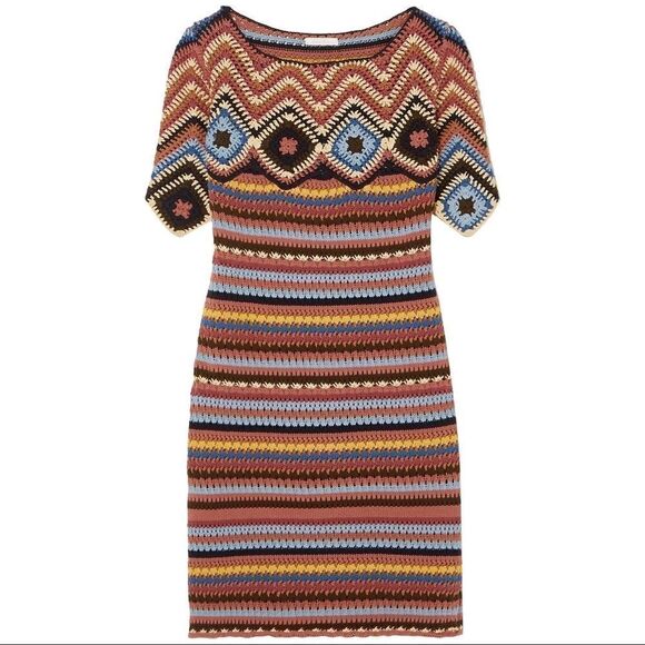 See by Chloe Striped Cotton Crochet Mini Dress - Picture 4 of 9